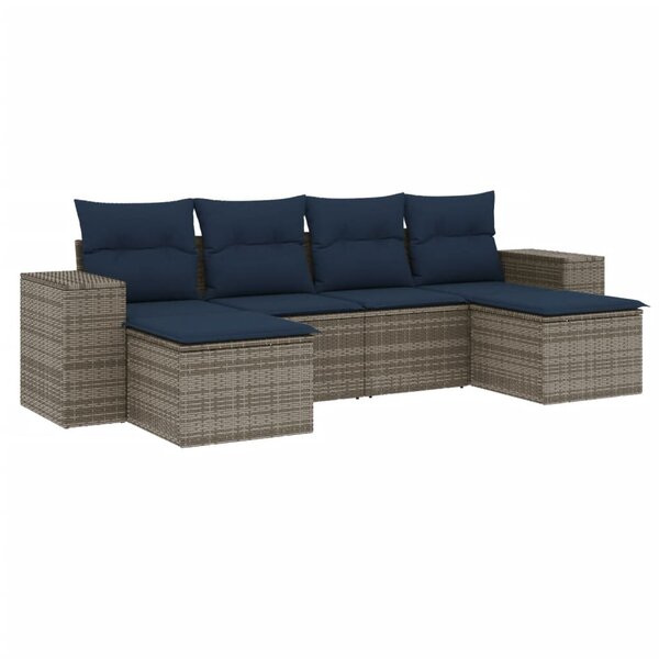 vidaXL Salon de jardin 6 Pièces avec coussins gris résine tressée