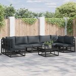 vidaXL Ensemble de canapé de jardin avec coussin 7 Pièces Noir Aluminium