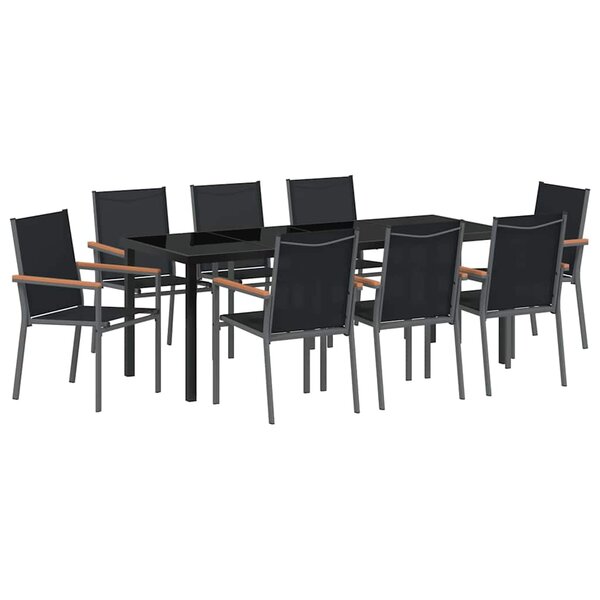 vidaXL Ensemble de salle à manger pour jardin 9 Pièces Noir