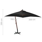 vidaXL Parasol de jardin suspendu avec mât noir bois de sapin massif