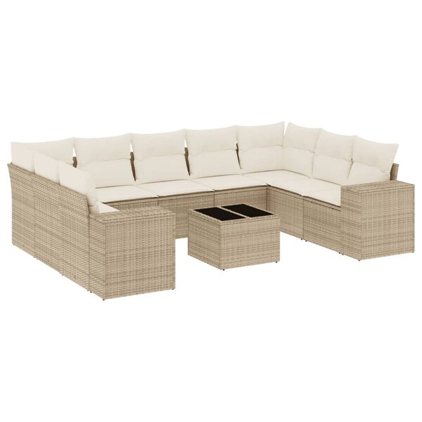 vidaXL Salon de jardin avec coussins 10 Pièces beige résine tressée