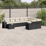 vidaXL Salon de jardin 10 Pièces avec coussins noir résine tressée