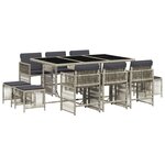 vidaXL Ensemble à manger de jardin 11Pièces avec coussins gris poly rotin