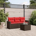 vidaXL Salon de jardin 4 Pièces avec coussins marron résine tressée