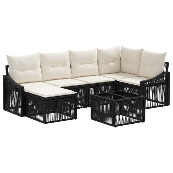 vidaXL Ensemble de canapé de jardin 7 Pièces Noir polyrotin