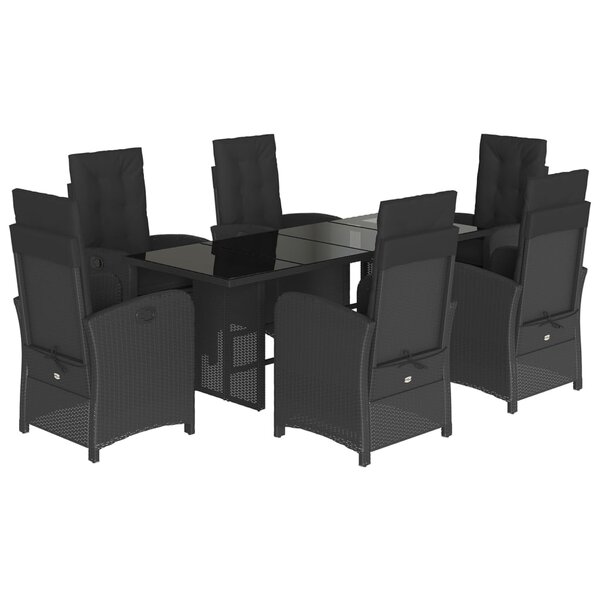 vidaXL Ensemble à manger de jardin coussins 7Pièces Noir Résine tressée