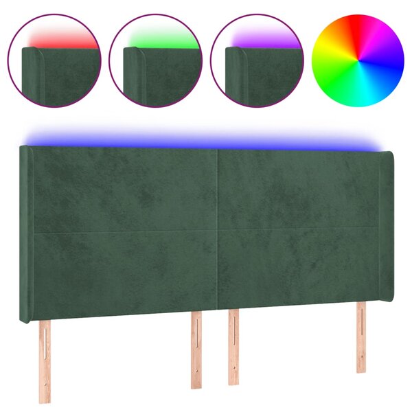 vidaXL Tête de lit à LED Vert foncé 183x16x118/128 cm Velours