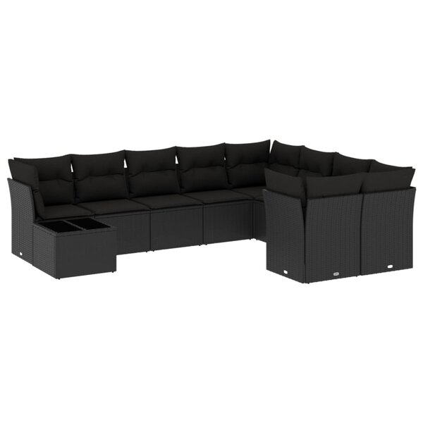 vidaXL Salon de jardin 10 Pièces avec coussins noir résine tressée