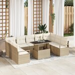 vidaXL Ensemble de canapés de jardin 10 pièces avec coussins beige poly rattan