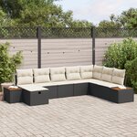 vidaXL Ensemble de canapé de jardin 8 pièces avec coussins en rattan poly noir