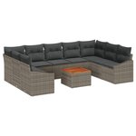 vidaXL Ensemble de canapés de jardin 10 pièces avec coussins Gris Poly Rattan Acacia