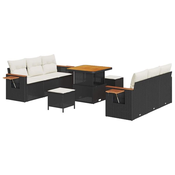 vidaXL Ensemble de canapé de jardin avec coussin 9 Pièces Noir et crème