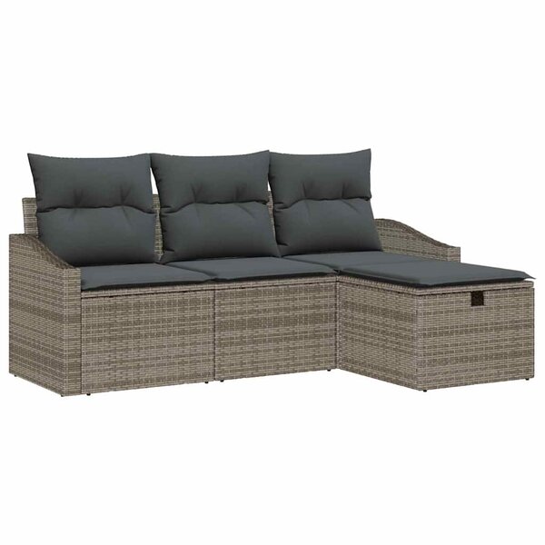 vidaXL Ensemble de Canapés avec coussin 4 Pièces Gris polyrotin