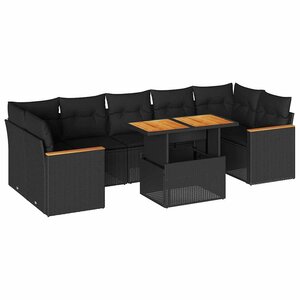 vidaXL Salon de jardin avec coussins 8 Pièces noir résine tressée acacia