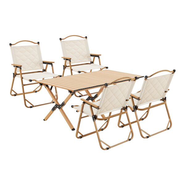 Set de table et 4 chaises de camping tissu Oxford 600D effet bois beige 03_0010694