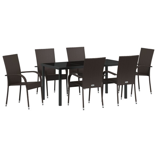 vidaXL Ensemble de repas de jardin 7 pièces Marron en Rotin Poly
