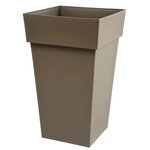 EDA Pot de fleur haut carré Toscane - 39 x 39 x H 65 cm - 62 L - Taupe