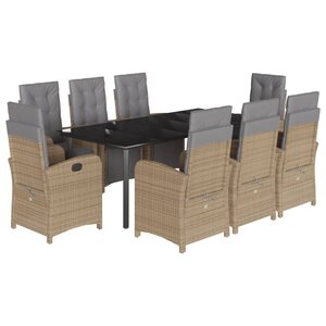 vidaXL Ensemble à manger de jardin et coussins 9 Pièces beige Poly rotin