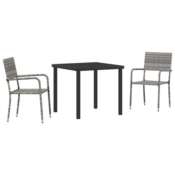 vidaXL Ensemble de salle à manger pour jardin 3 Pièces Gris Poly rotin
