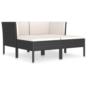 vidaXL Salon de jardin 4 Pièces avec coussins Résine tressée Noir