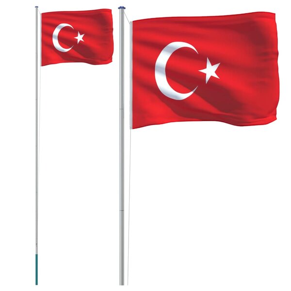 vidaXL Drapeau de la Turquie et mât 6 08 m Aluminium