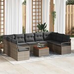 vidaXL Ensemble de canapé de jardin 10 Pièces Gris Poly rotin