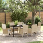 Ensemble de Salle à Manger de Jardin 7 Pièces vidaXL avec Coussins Beige en Rattan Poly