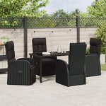 vidaXL Ensemble de jardin 5 pièces avec coussins - Rattan poly noir