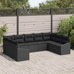 vidaXL Ensemble de salle à manger pour jardin avec coussin 9 Pièces Noir