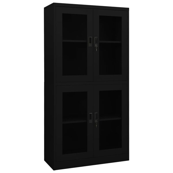 vidaXL Armoire de bureau Noir 90x40x180 cm Acier et verre trempé