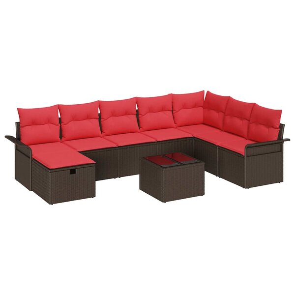 vidaXL Ensemble de canapé de jardin 9 Pièces Marron et rouge polyrotin
