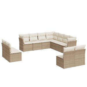 vidaXL Salon de jardin 11 Pièces avec coussins beige résine tressée