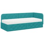 vidaXL Cadre de lit d'angle avec matelas Turquoise 80 x 200 cm Velours