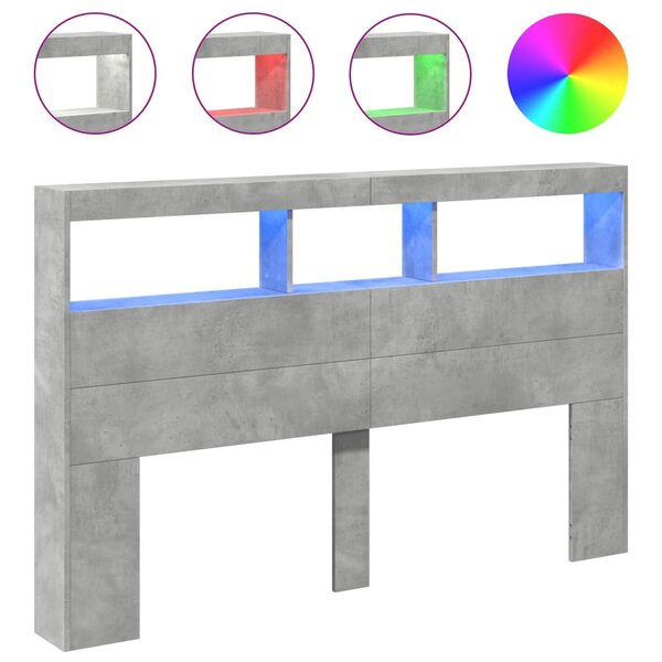 vidaXL Armoire tête de lit avec LED gris béton 160x17x102 cm