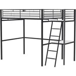 Lit mezzanine avec bureau en métal époxy - Noir - Sommier inclus - 140 x 190 cm - OXFORD