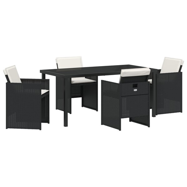 vidaXL Ensemble de Salle à Manger de Jardin de 5 Pièces avec Coussins en Rattan Poly Noir