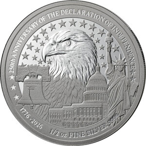 Monnaie EAGLE OF INDEPENDENCE 250 Anniversaire 1/2 Oz Argent 50 Francs Rwanda 2026 (PRÉCOMMANDE)