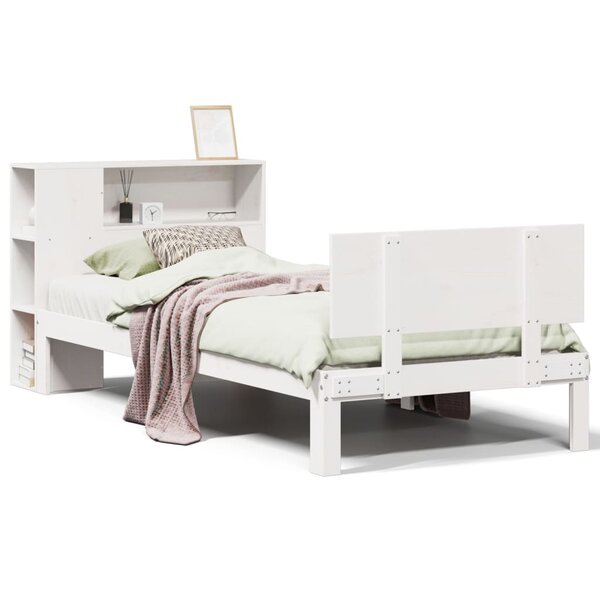vidaXL Lit bibliothèque sans matelas blanc 90x200cm bois de pin massif