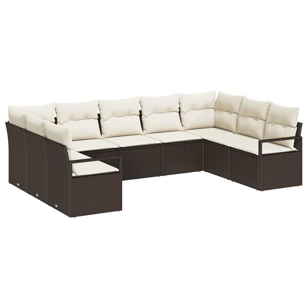 vidaXL Ensemble de canapé de jardin 9 Pièces Marron Poly rotin