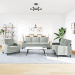 vidaXL Ensemble de canapés 3 Pièces avec coussins Gris clair Velours