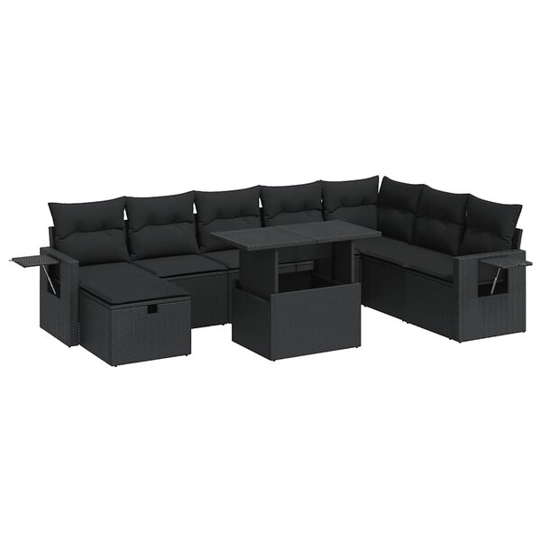 vidaXL Salon de jardin 9 Pièces avec coussins noir résine tressée