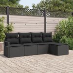 Ensemble de canapé de jardin de 5 pièces avec coussins en rotin poly noir