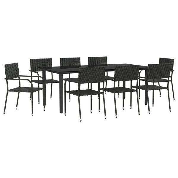 vidaXL Ensemble à manger de jardin 9 Pièces noir résine tressée et acier