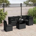 vidaXL Salon de jardin 7 Pièces avec coussins noir résine tressée