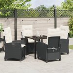 vidaXL Ensemble de Salle à Manger de Jardin de 5 Pièces avec Coussins Noir Rattan Poly