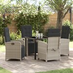 Ensemble de salle à manger de jardin vidaXL 5 pièces avec coussins Gris clair en poly rattan