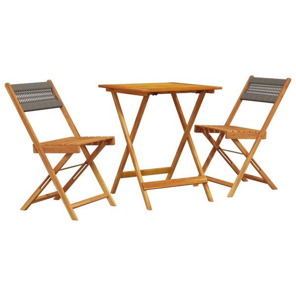 vidaXL Ensemble de bistro 3 Pièces gris polypropylène et bois massif
