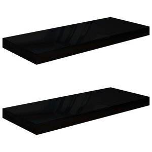 vidaXL Étagère murale flottante 2 Pièces Noir brillant 60x23 5x3 8 cm MDF