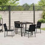Ensemble de salle à manger de jardin 5 pièces avec coussins en poly rotin noir