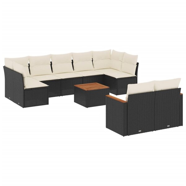vidaXL Salon de jardin 10 Pièces avec coussins noir résine tressée